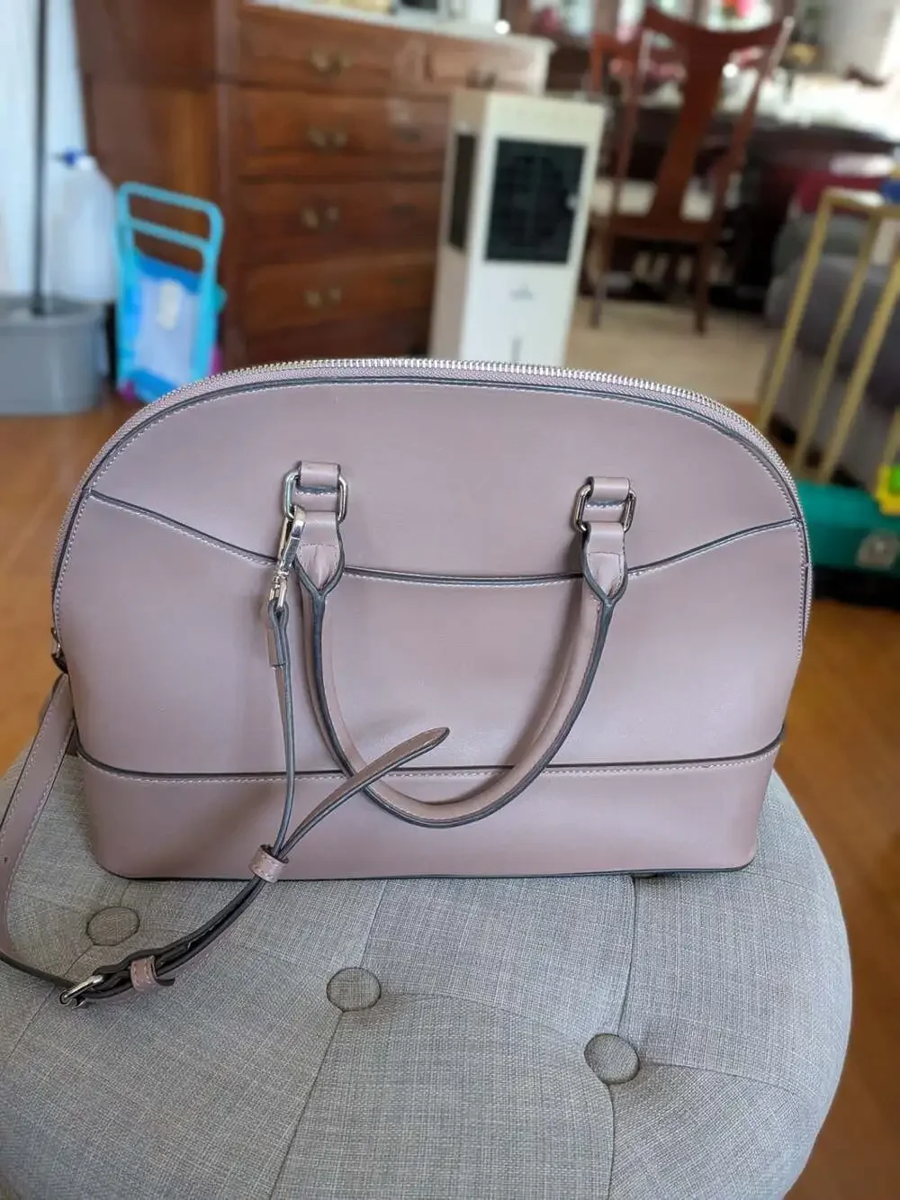 Anne Klein Light Pink Dome Double Handle Handbag with Detachable Shoulder Strap
